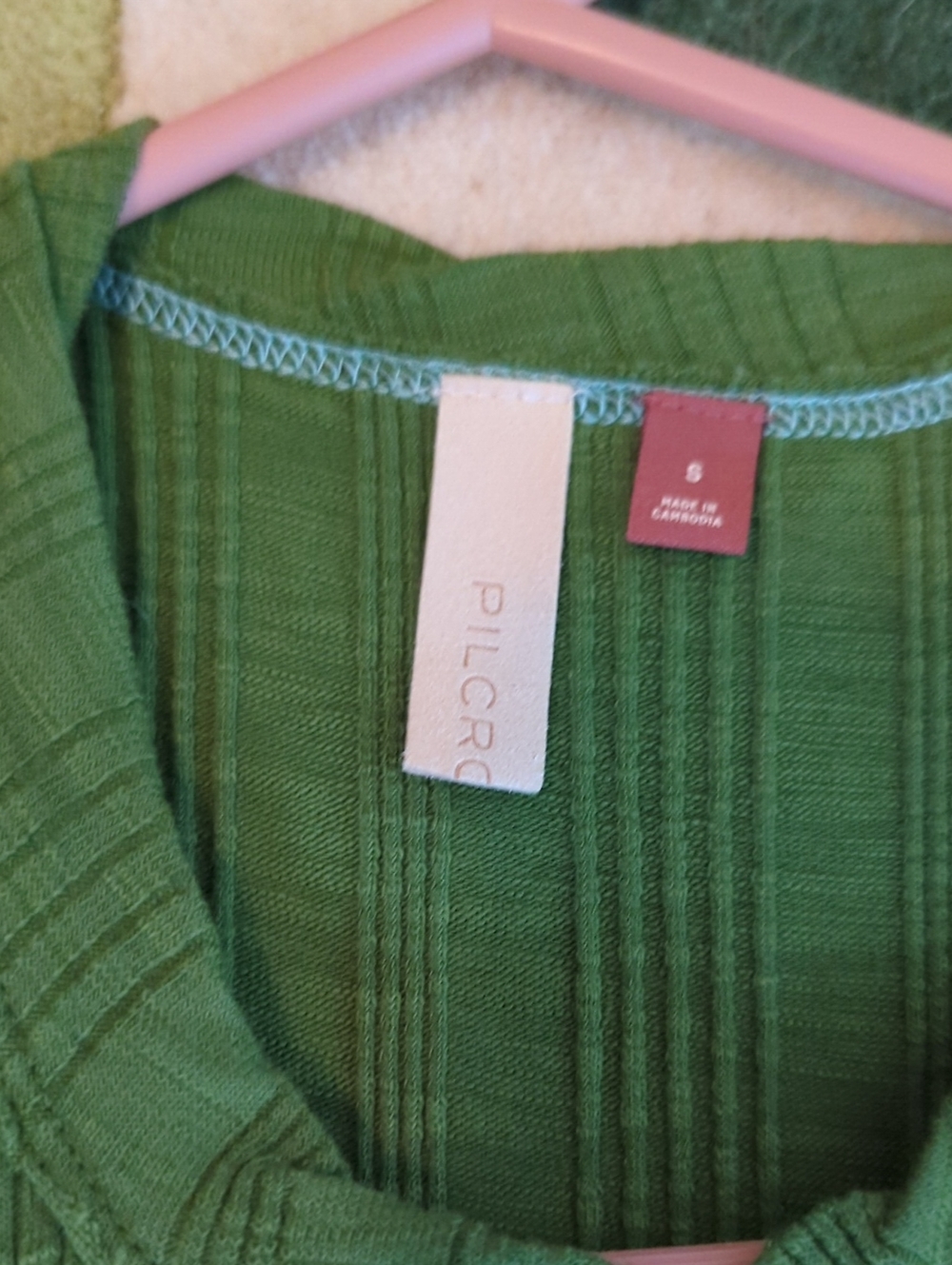 Pilcro Ribbed Short Sleeve Top in Green